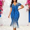 Women Plus Size V Neck Short Sleeve Fitted Striped Printed Fishtail Dress
