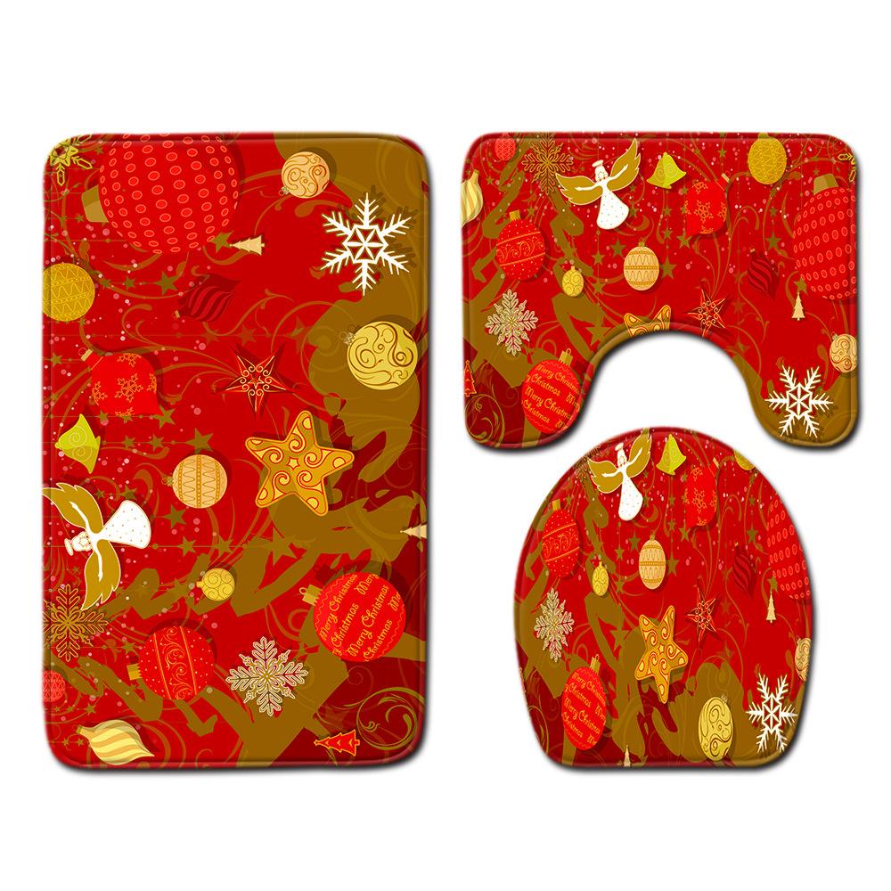 Christmas Bathroom Floor Mat Toilet Three-Piece Set