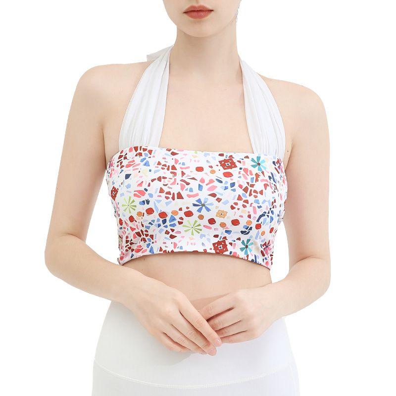 

With Chest Pad Export Yoga Jacket Women s Tube Top Printed Mesh Halterneck Wrapped Chest Running Exercise Workout Training Vest Paper cut M