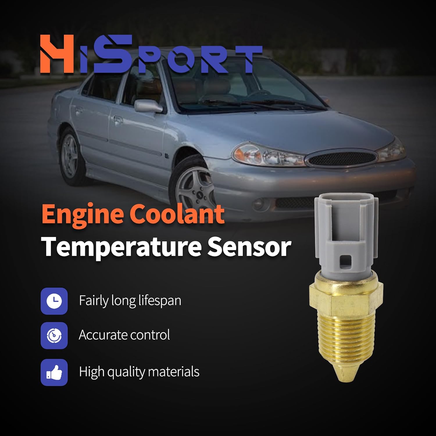 HiSport 5S1513 Engine Coolant Temperature Sensor CTS4 - Compatible with Ford Mercury Mazda 1994-2014 - Replaces TX61 WT3058 9371