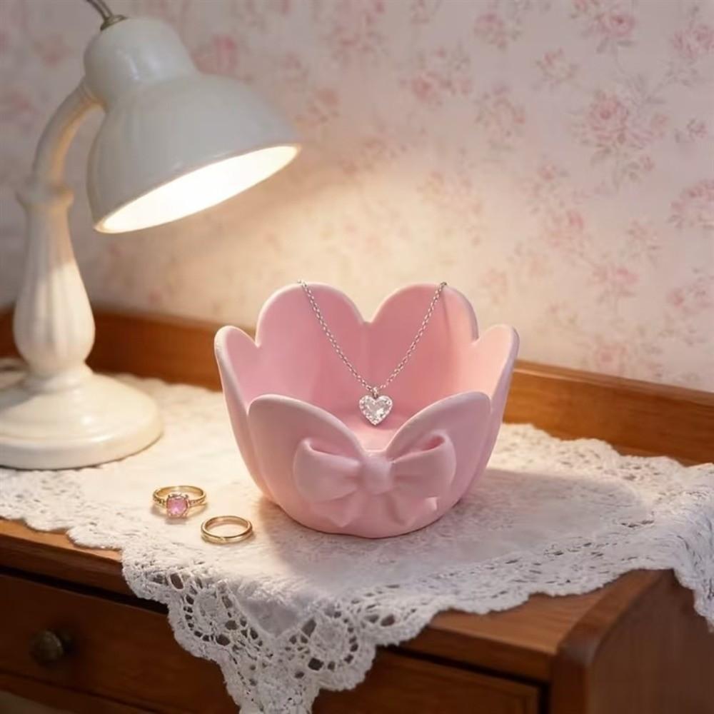 Simple Design Jewelry Tray Plastic Material Key Storage Box Fashion Bowknot Storage Dish  Daily