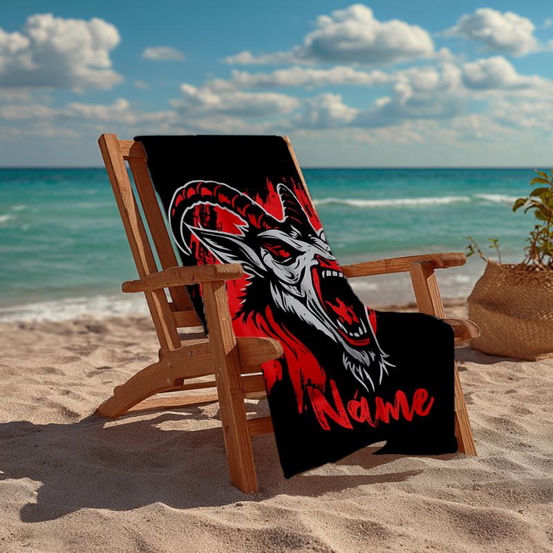 Custom Name Ultra-Soft Beach Towel with Goat Theme,Ideal for Pool - Camping, Diving - Perfect Travel Essential, Vibrant Beach Towel.