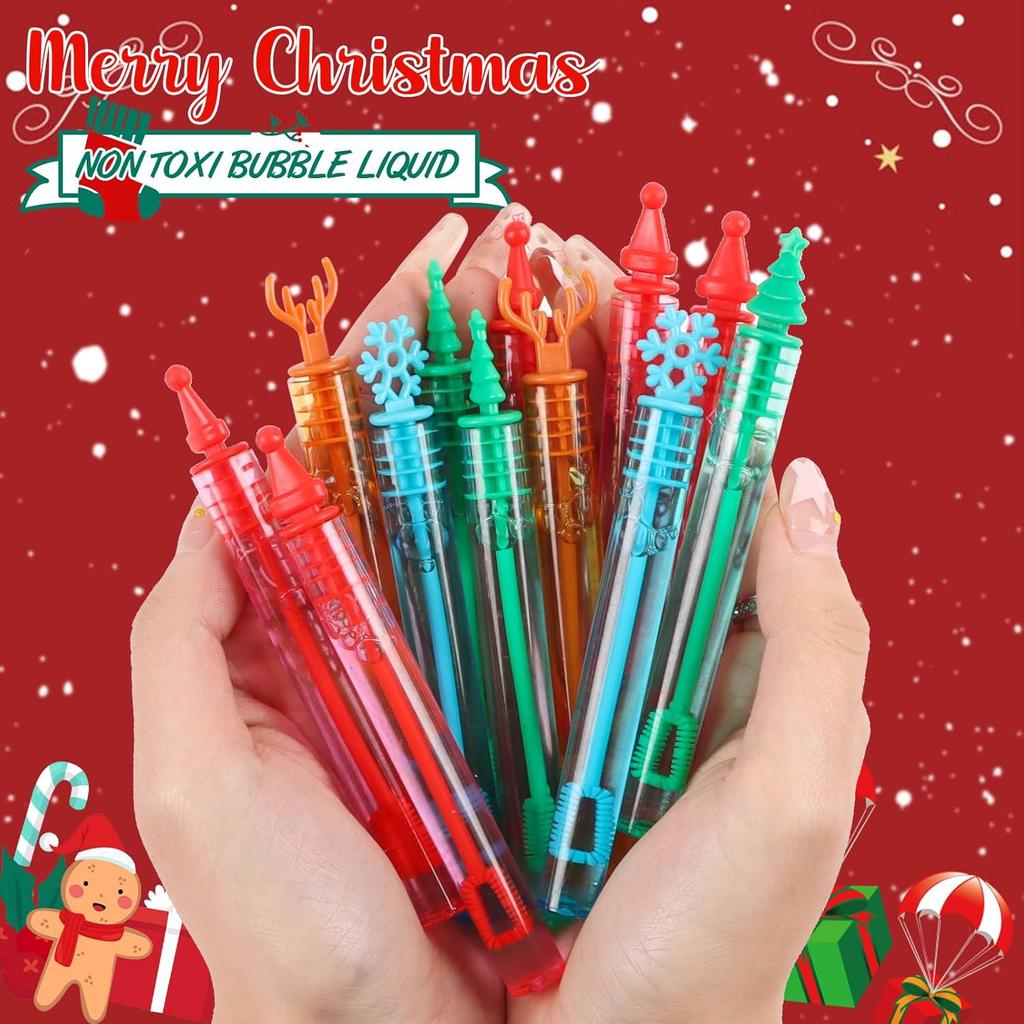 DERAYEE 36Pcs Christmas Bubble Wands for Kids Bulk, Xmas Mini Bubbles Party Favors Christma Toys Gift for Boys Girls Christmas Classroom Awards,