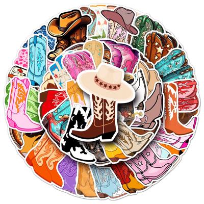 50 Cowboy Boot Stickers: Waterproof Cartoon Graffiti Style for Journals and Stationery