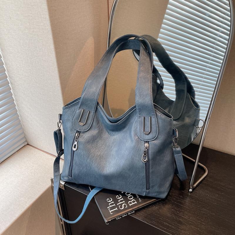 Solid Color Pu Tote Bag For Women With Large Capacity And Crossbody Style For Daily Use