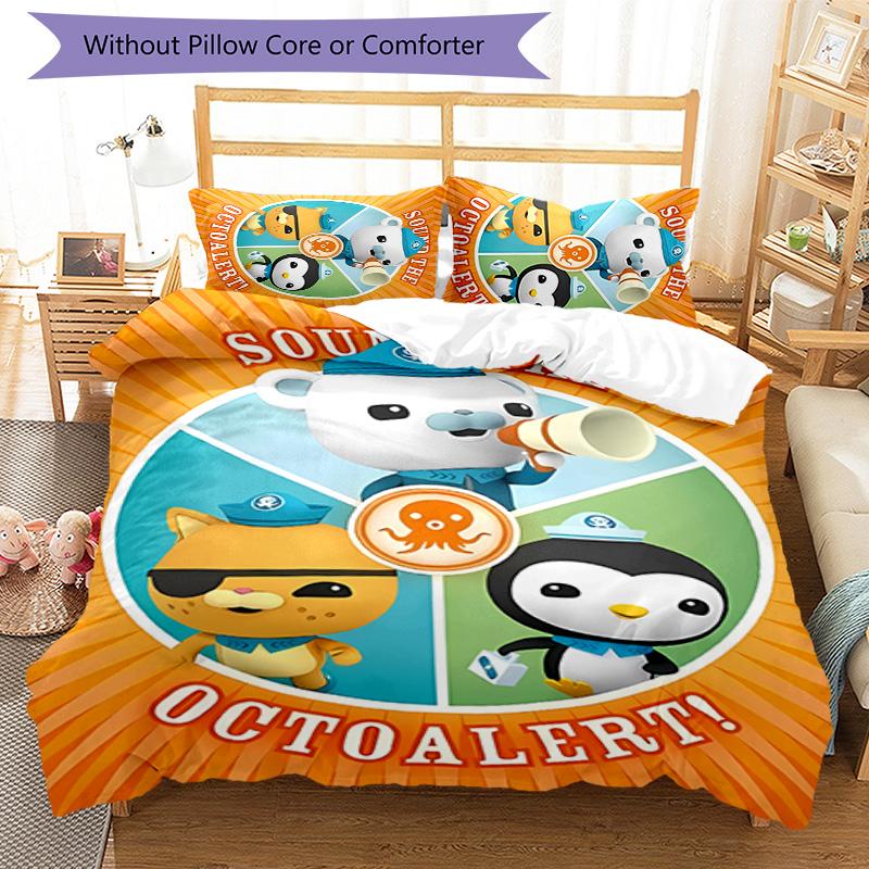 3-teiliges Octonauts Muster Bettwäsche-Set Bettbezug-Set enthält Bettbezug & Kissenbezüge, perfekte Ganzjahres-Schlafzimmerdekoration & Geschenk
