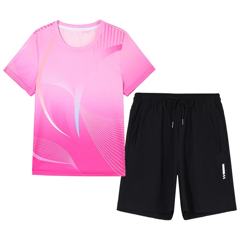 Traje Deportivo de Seda de Hielo de Secado Rápido para Mujer para Verano - Top de Manga Corta y Pantalones Cortos para Tenis de Mesa, Running, Entrenamiento de Bádminton y Fitness.
