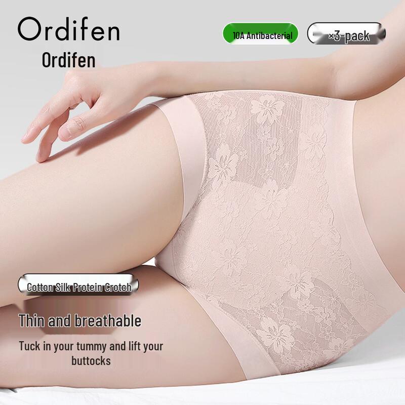 Audifen Women's High-Waist Lace Antibacterial Briefs (3-Pack)