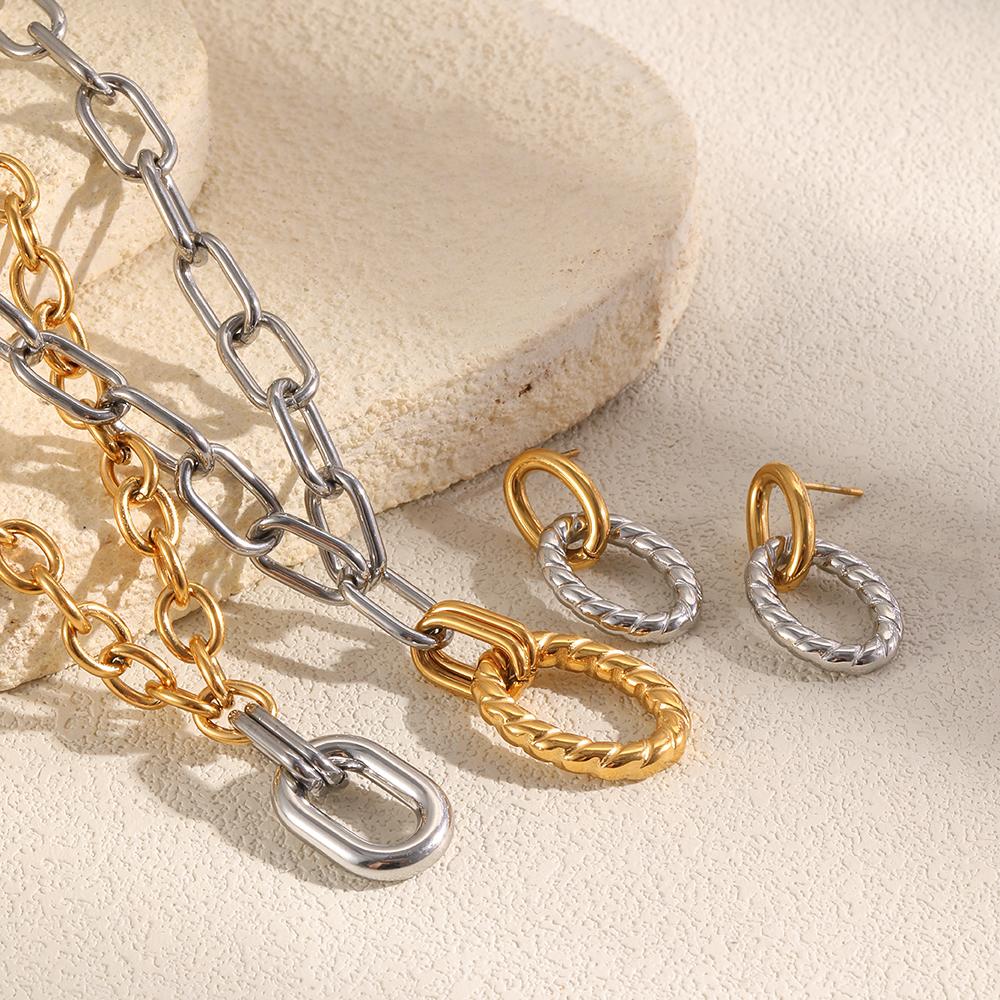 MamacitaSlay 316L Stainless Steel Mixed Color Jewelry Set 18K Gold Plated Waterproof Necklace Bracelet Earrings For Women Gift