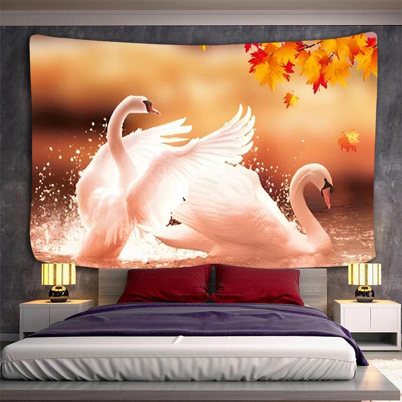 Swans Couples Tapestry Animals Birds Tapestry Romantic Aesthetic Love Tapestry Wall Hanging for Bedroom Living Room Dorm Decor