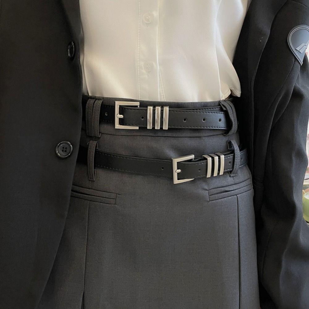 Simple Thin Waist Belt Metal Buckle Dress Decoration Adjustable PU Leather Belt  Daily