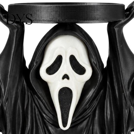 Creepy Figurine Ornament Halloween Grim Reaper Candle Holder, Spooky Screaming Ghost Candlestick Tealight Themed Night Light Stand Table Centerpiece