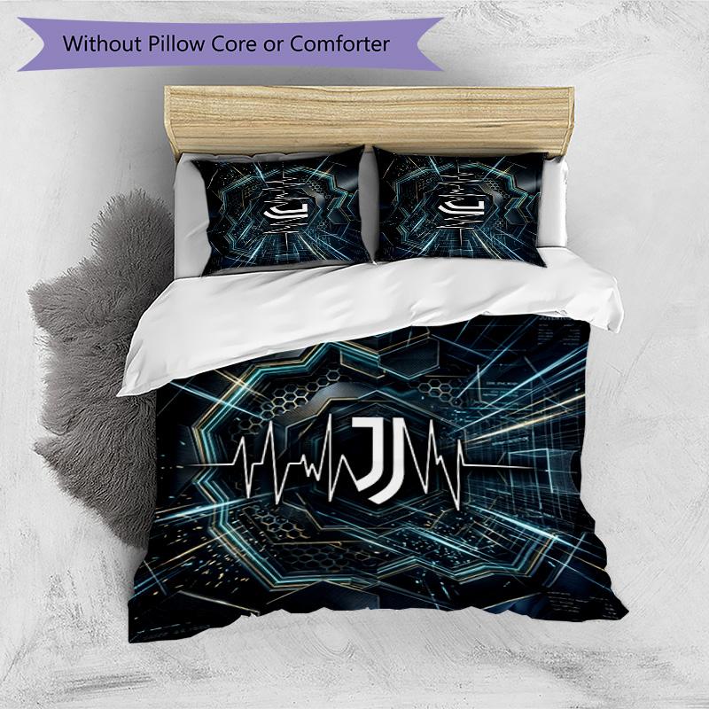 Juventus FC Pattern Printed 3PCS Bedding Set Soft Skin-Friendly Washable Duvet Cover & Pillowcases Set All Season Bedroom