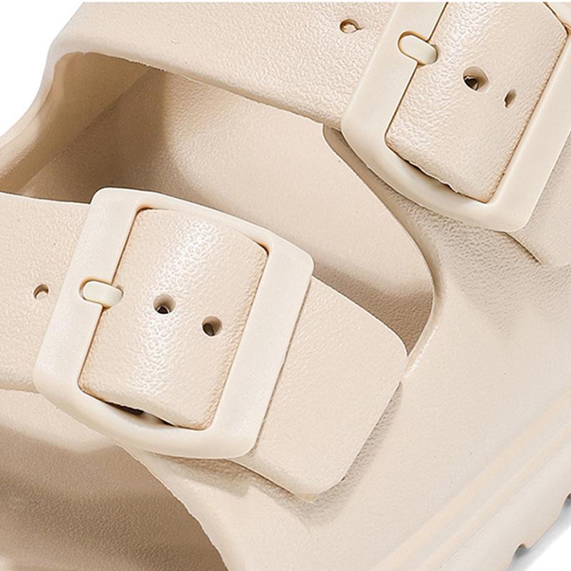 Fashion Smile New Summer Platform Women's Slippers Outdoor Double Buckle Embellished Sandals Non-slip Breathable Soft-soled Beach Shoes