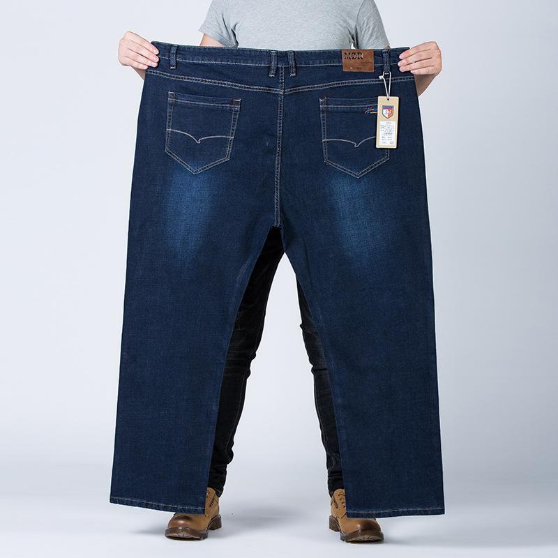 Plus Size Men's Straight-Leg High-Waisted Stretch Relaxed Fit Thick Autumn/Winter Trousers