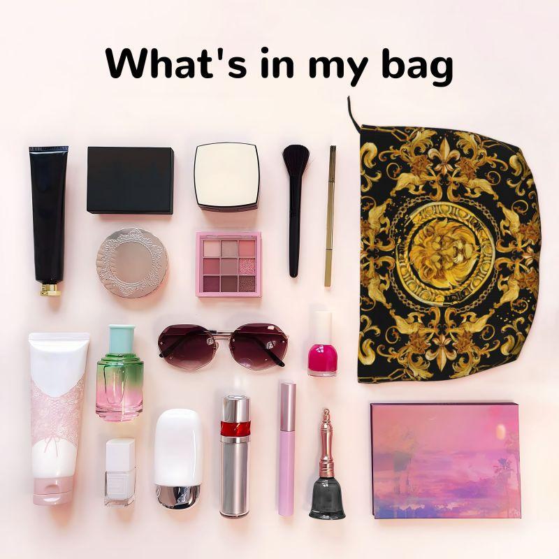 Golden Lion Baroque Print Cosmetic Bag Women Large Capacity Makeup Bag Organizer Case Beauty Storage Toiletry Bags