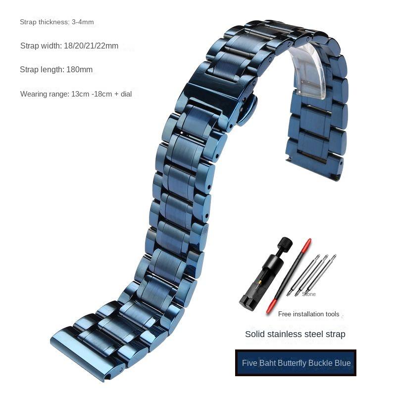 Blue Stainless steel strap substitute Rossini Medal Citizen Armani Longines Blue Cowhide Watch Chain Bracelet 20mm 21mm 22mm
