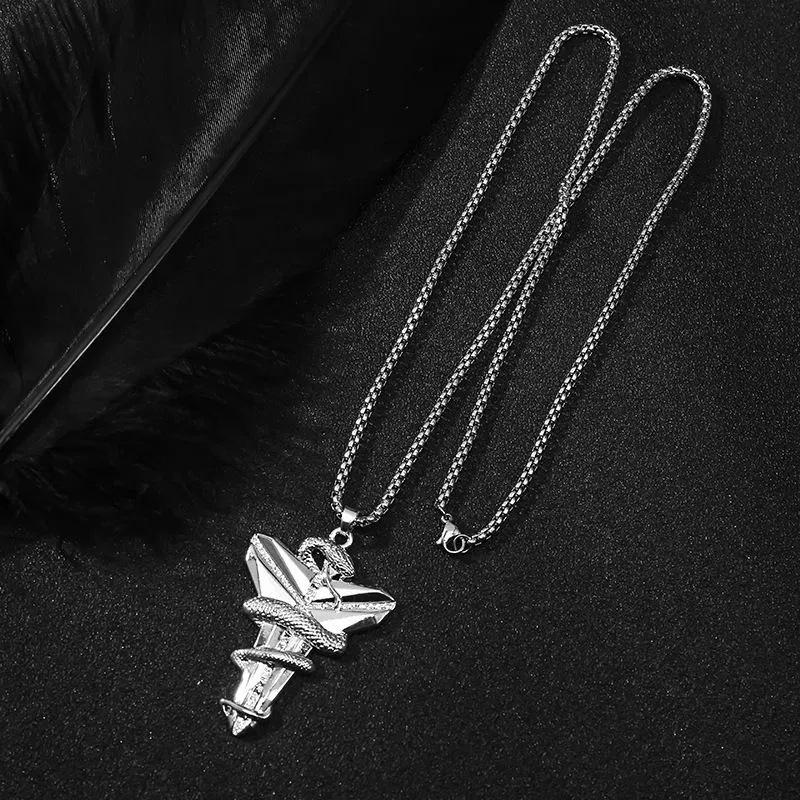 Halloween Gift Hip Hop Ins Style Titanium Steel Necklace Black Mamba Snake Pendant