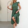 Summer Women Long Dress Polka Dot Print Round Neck Ruffled Sleeveless