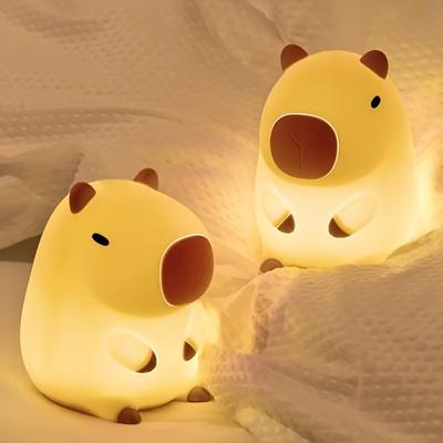 Luz Nocturna Capibara Alimentada por USB con Control Táctil - Silicona, Batería Recargable, Perfecta para Ambiente de Dormitorio y Decoración de Habitación