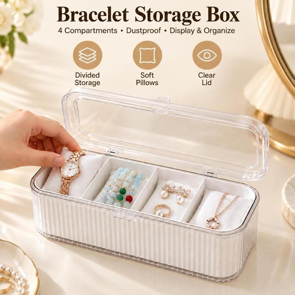 Dustproof Jewelry Organizer Box 4 Compartment Watch Display Case Jewelry Storage