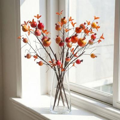6 Fruits Artificial Pomegranate Branches Plastic Realistic Foam Fruits Branches Handmade Fake Plants Home Living Room Decor
