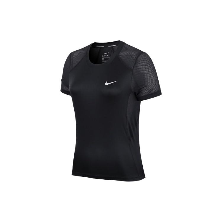 (WMNS) Nike Dri-FIT Miler Training Sports Splicing Mesh Breathable Quick Dry Short Sleeve Black Women s AT4197-010 S
