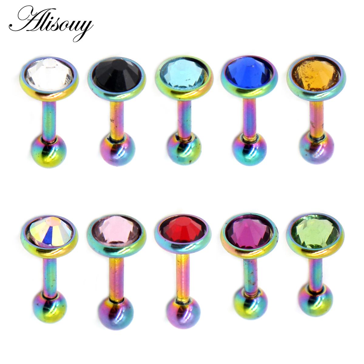 

Alisouy 1PC Хирургическая сталь Золотая шпилька Серьга Tragus Хрящ Штанга с драгоценным камнем Мода Ухо Пирсинг Ювелирные изделия для женщин 16 калибр 1/4