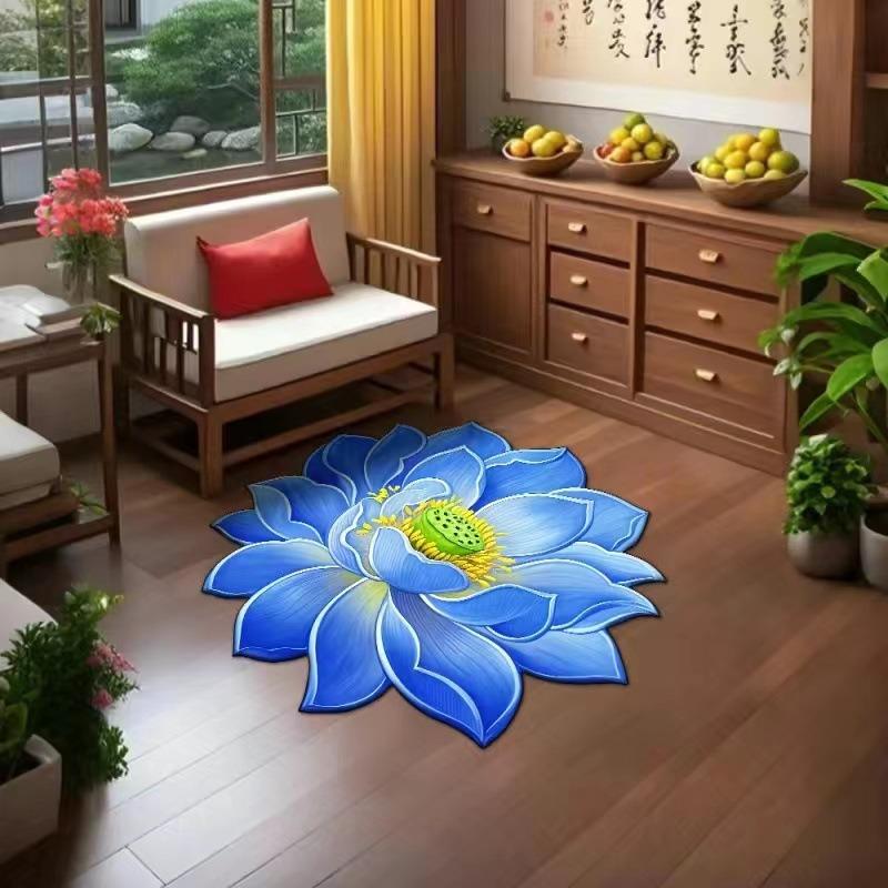 WTEMPO 3D Lotus Carpet Bedroom Carpet Bathroom Floor Mat Anti Slip Foot Mat
