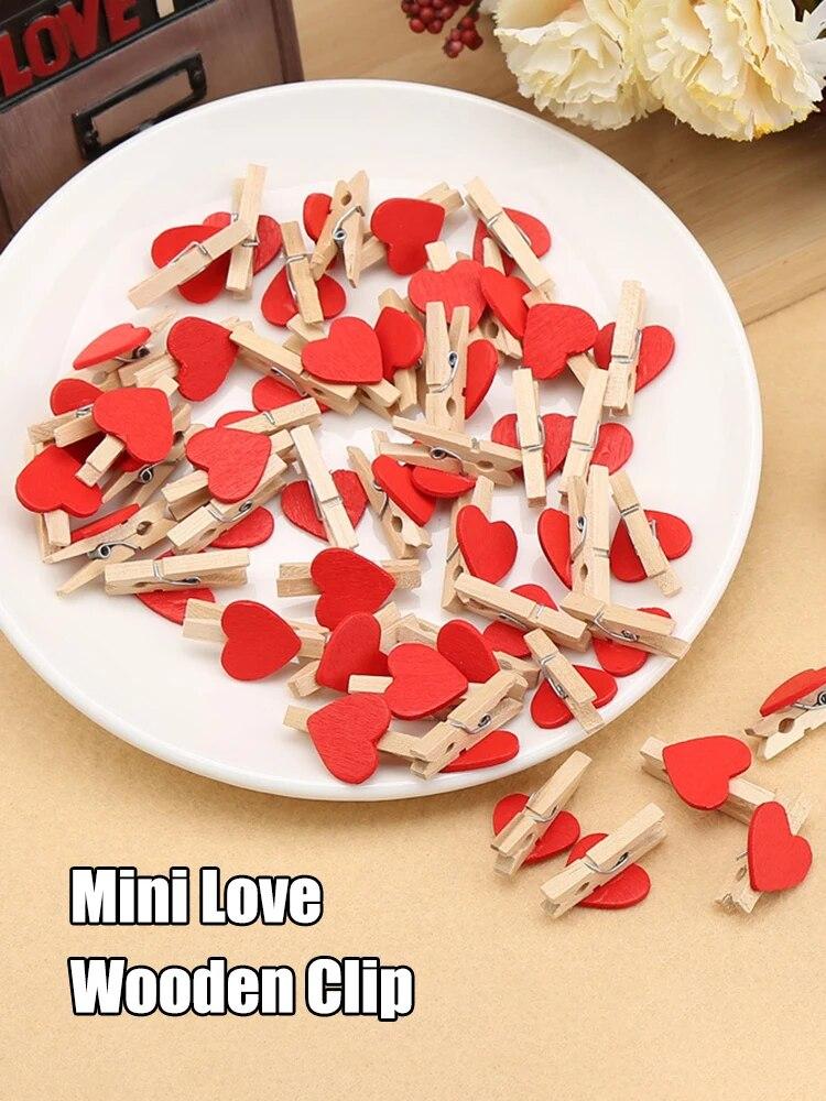 50pcs 3cm Mini Photo Clip Colorful Heart-Shaped Small Wooden Clip Creative Clip Photo Home Decoration Cartoon Handicraft