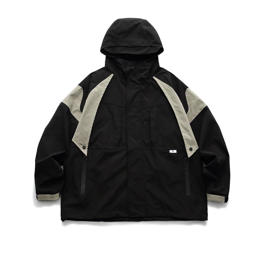 FORN3 Unisex Retro Hooded Windbreaker: Spring/Autumn Color Block Patchwork Jacket N354