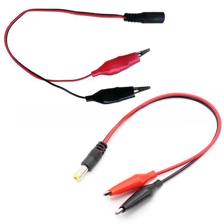 DC Red/Black Male & Female To Alligator Clip Battery Charging & Test Cable, 5.5x2.1 Connector