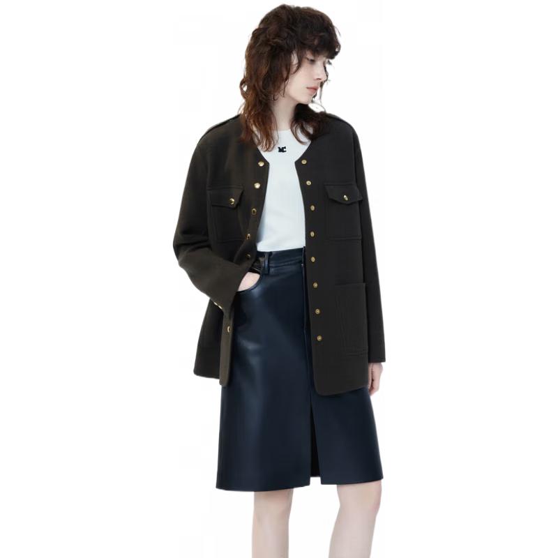 

MO&Co. Пальто средней длины с круглым вырезом из мериносовой шерсти M