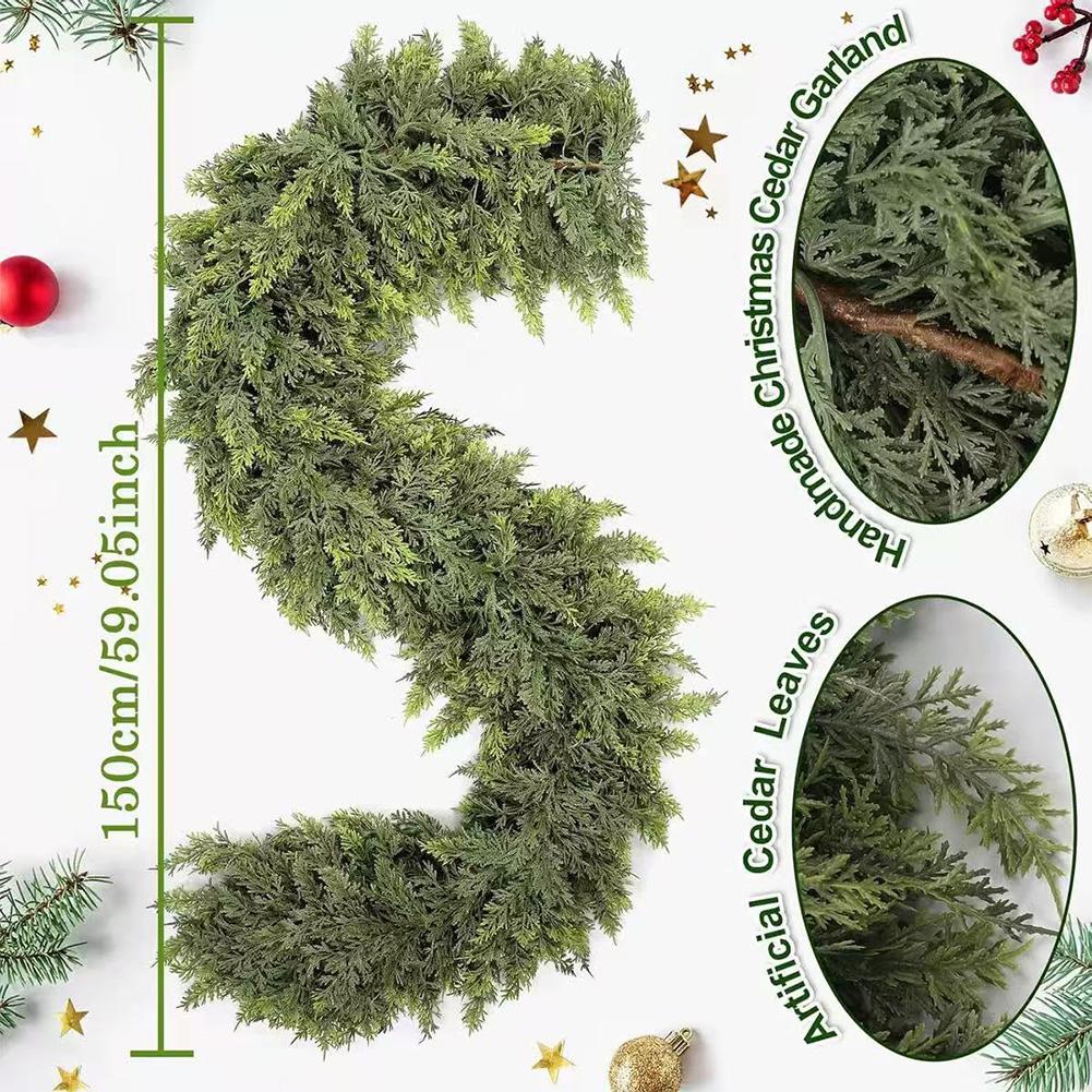 150cm 59.05 Inches Festive Decoration Sturdy Holiday Decor Indoor Outdoor Decor Long-lasting Holiday Decor Lifelike Cedar Leaves
