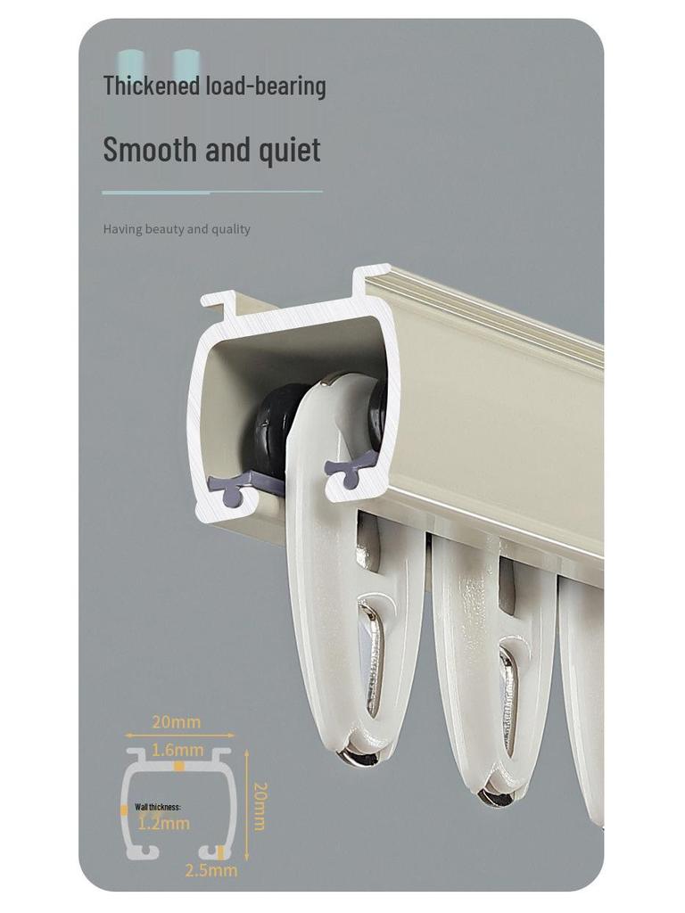 Double Track Silent Glider Curtain Rail, Aluminum Alloy, Top Mount