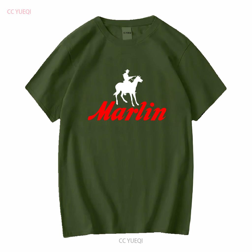 Marlin Gunmaker Logo Guns Firearms Rifles Men's Navy Blue T Shirt S 5XL Long Sleeves Vintage Washed Breathable Comfortable