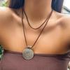 PuRui Punk Big Round Disc Pendant Necklace for Women Long Brown Rope Chain Charm Choker Vintage Zircon Collar Party Club Gift