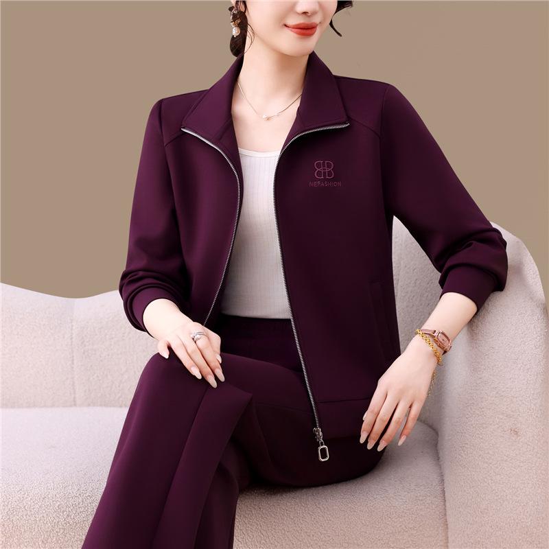 Damski modny zestaw dwuczęściowy: Kurtka z długim rękawem i spodnie z szerokimi nogawkami na wiosnę i jesień