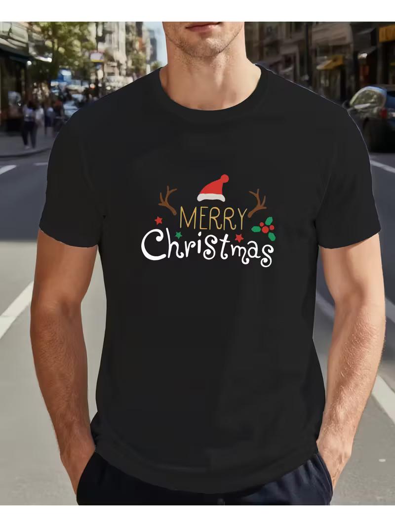 

Mens Christmas T-Shirt Merry Christmas Print Holiday Party Casual Breathable Tee 5XL різнокольоровий
