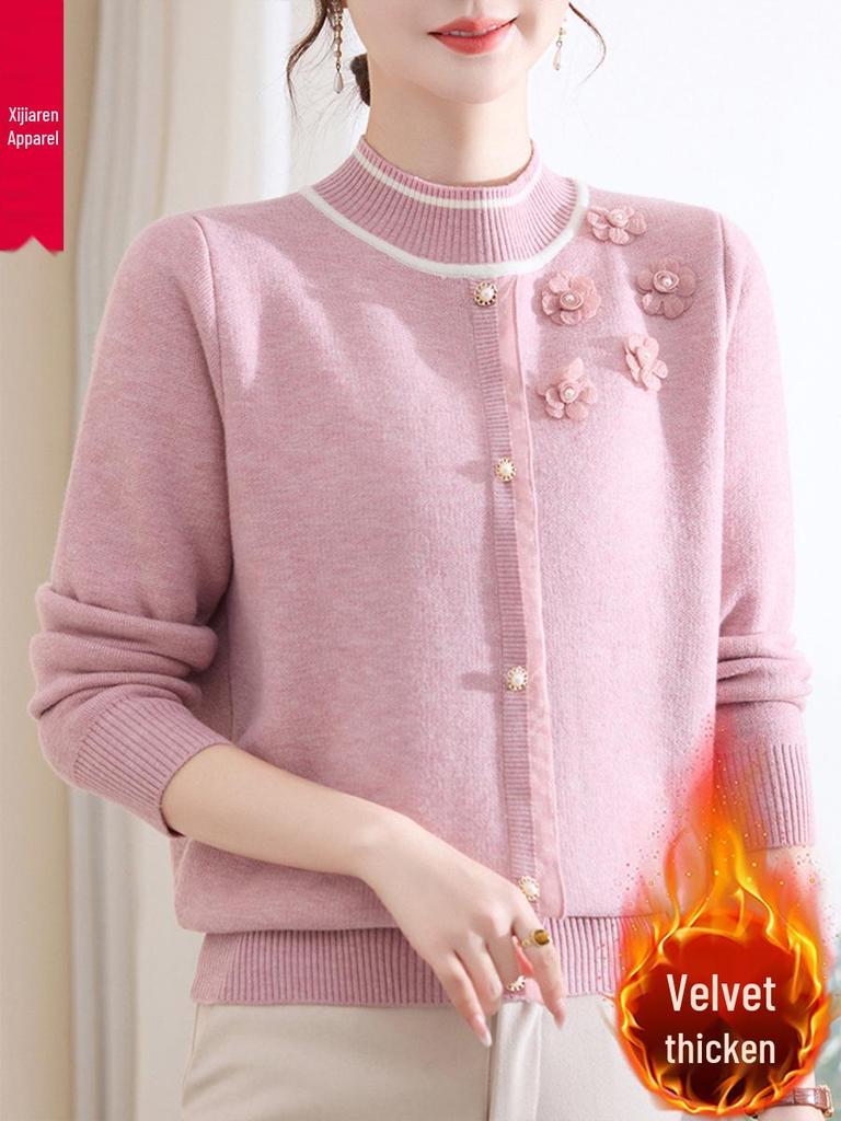 2025 Stylish Winter Fleece Sweater for Middle-Aged & Elderly Women - Half-High Collar, Plus Velvet Warmth.