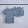 Women's Breathable Summer Yoga and Running Set: Loose Fit, Quick-Drying Shorts with Short Sleeves.