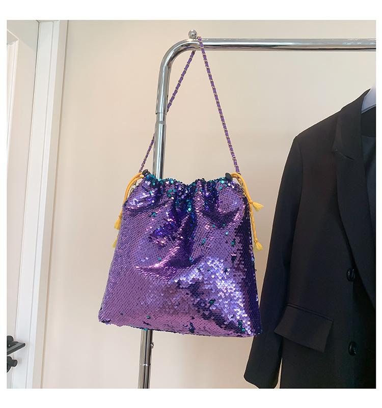 Niche Texture Sequined Bag Women's 2025 New Trendy Spring Fashion Versatile Shoulder Bag Chain Crossbody Bucket Bag
