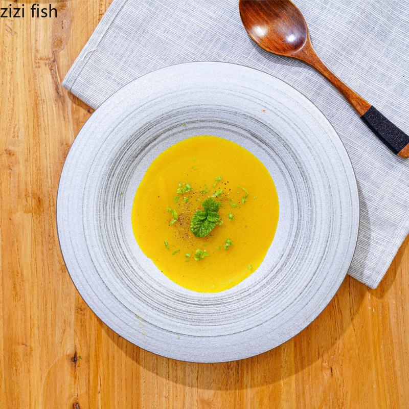 Ceramic Dinner Plate Coarse Pottery Straw Hat Bowl Pasta Plates Soup Plates Fruit Dish Salad Bowl Sting Disc Dim Sum Dish Tray