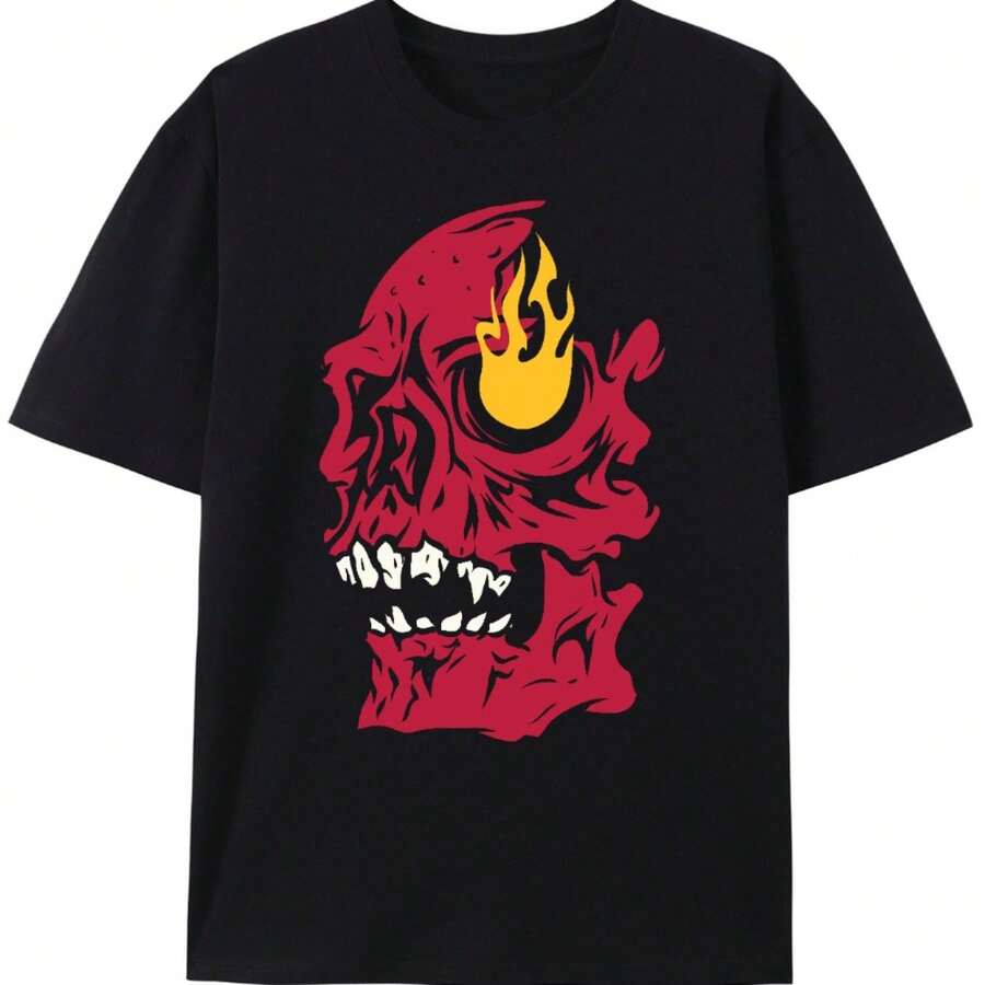 

Unisex S Crew Neck T-Shirt With Geometric Flame Skull Graphic XXXL