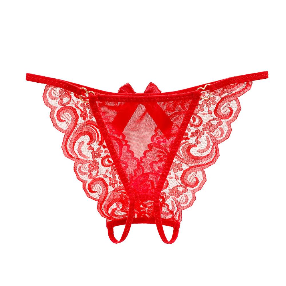 Pure Desire Bow Beautiful Buttocks Seduction Sexy Panties Women's Perspective Lace Bed Passion Tease Open Crotch Free Shorts