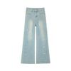 Spring Summer Firework Bling Rhinestone Non Cling Soft Relaxed Micro Flare Denim Pants For Ladies Casual Pants Oversize Denim Trousers