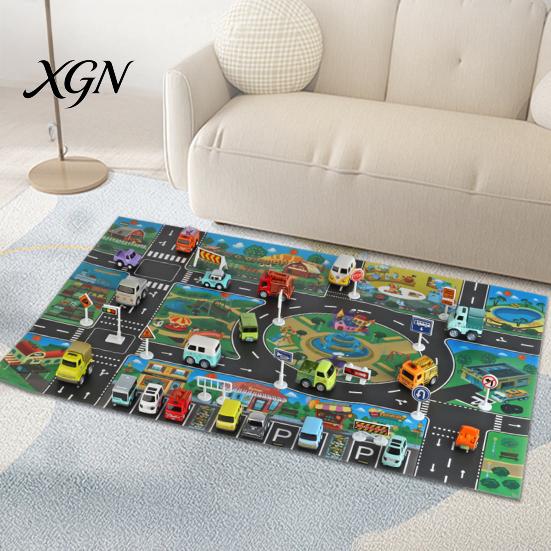 Family Game Room Floor Mat Kids City Life Play Mat, Educational PVC Road Traffic Carpet, Durable Indoor Non-slip Urban Parking Scene Area Rug