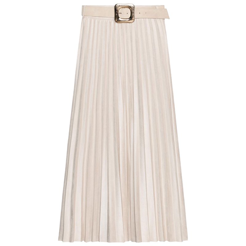 Zaprha 2025 Autumn New With Belt Suede Effect Pleated Midi Skirt High Sense 3046252