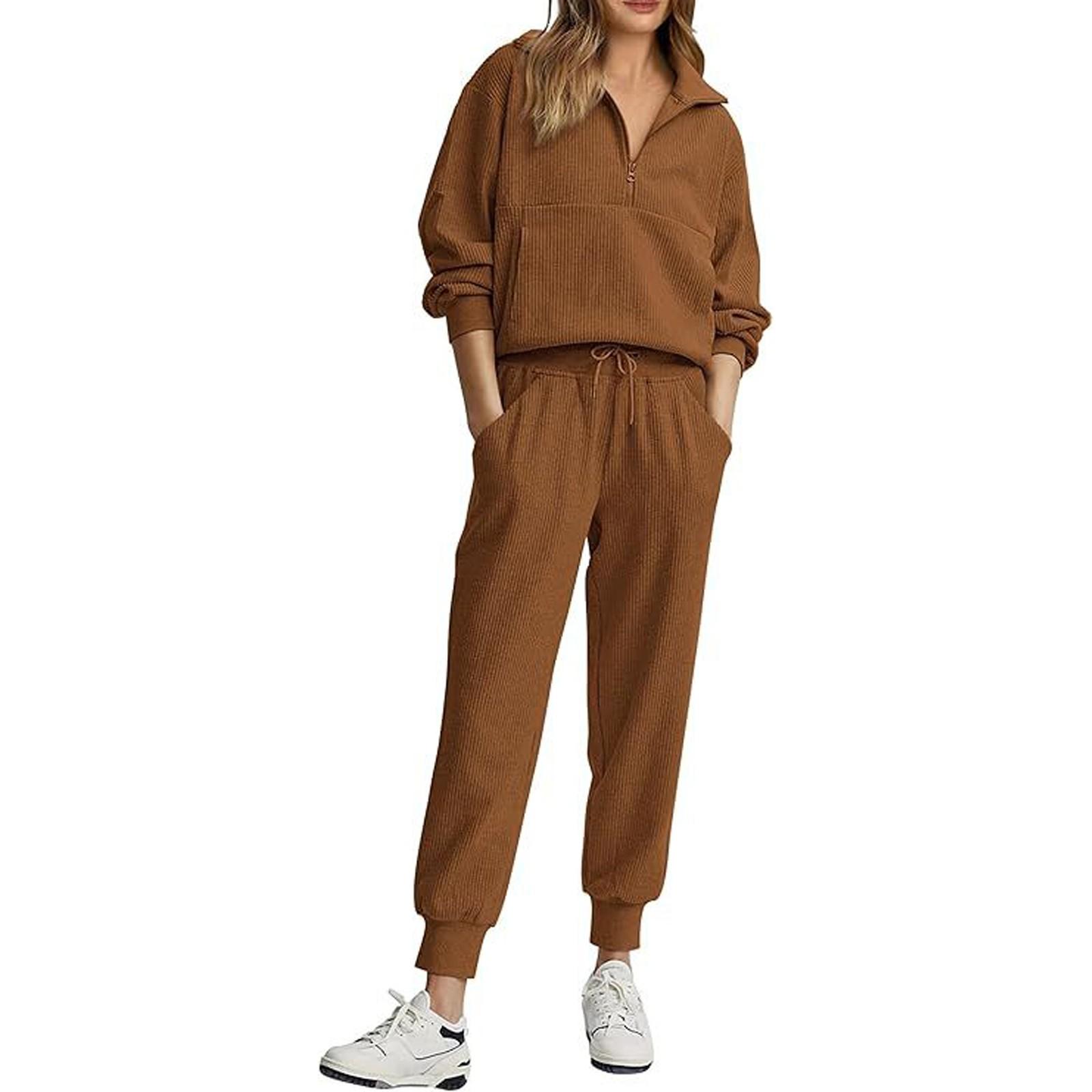 

Жіночий модний комплект з довгим рукавом і напівзастібкою, спортивні штани, повсякденний костюм XL