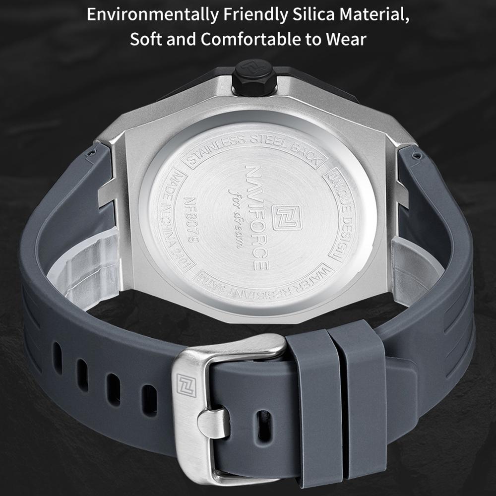 NAVIFORCE Men's Fashion Quartz Watch Polygon Dial Luminous Hands Calendar Silicone Strap 30m Waterproof Casual Men's Boy's Watch NF8079
